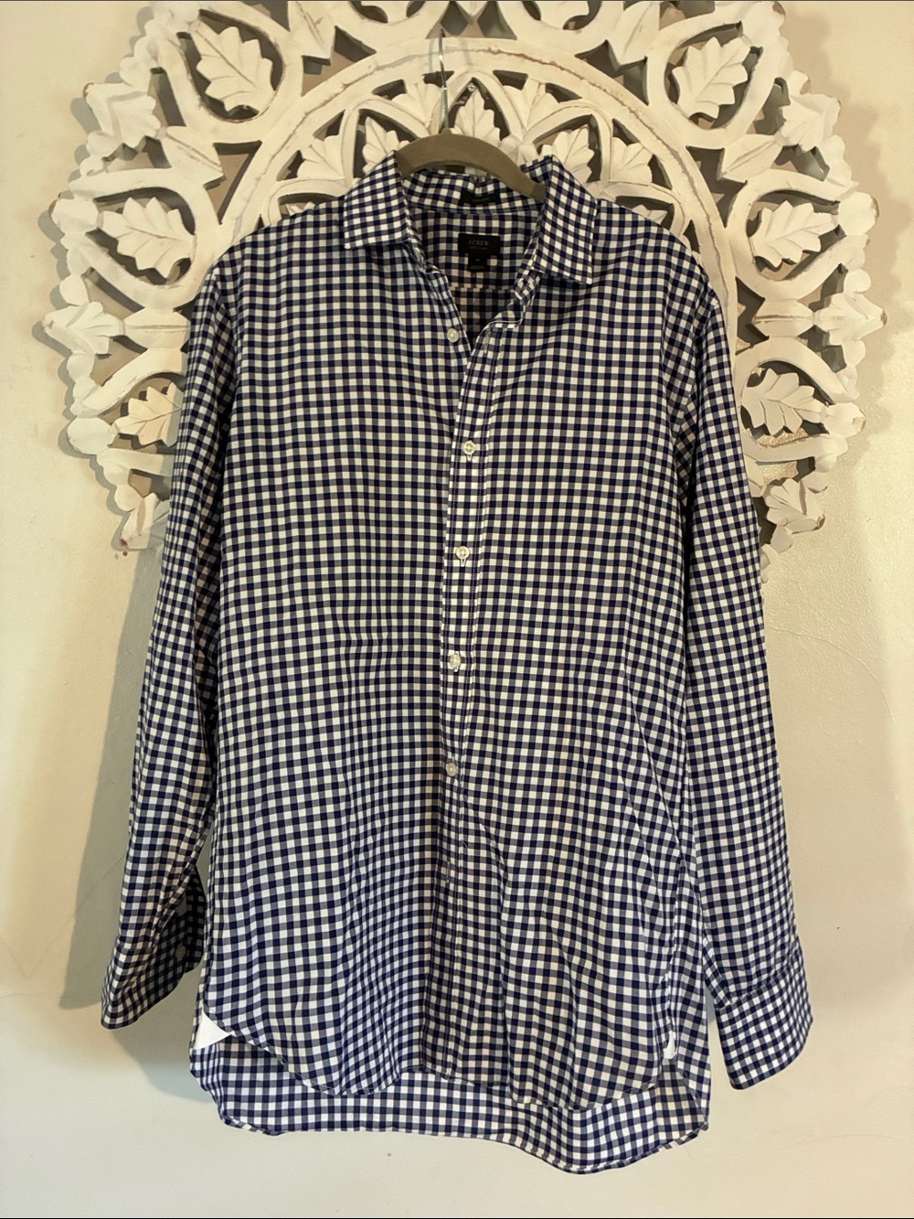 J. Crew Navy and White Gingham Button-Down Shirt